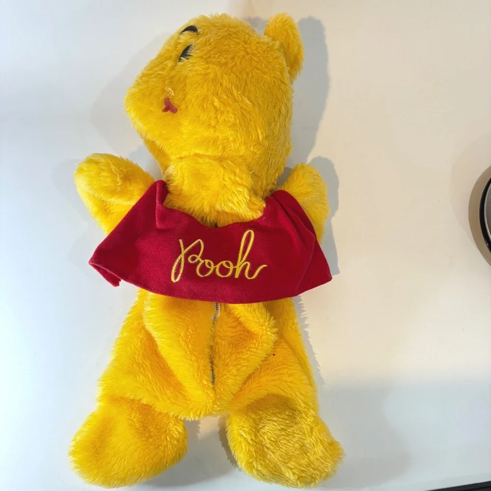 Vintage 1960s Disney Winnie the Pooh Plush Pajama Bag Zipper Case Yellow Red